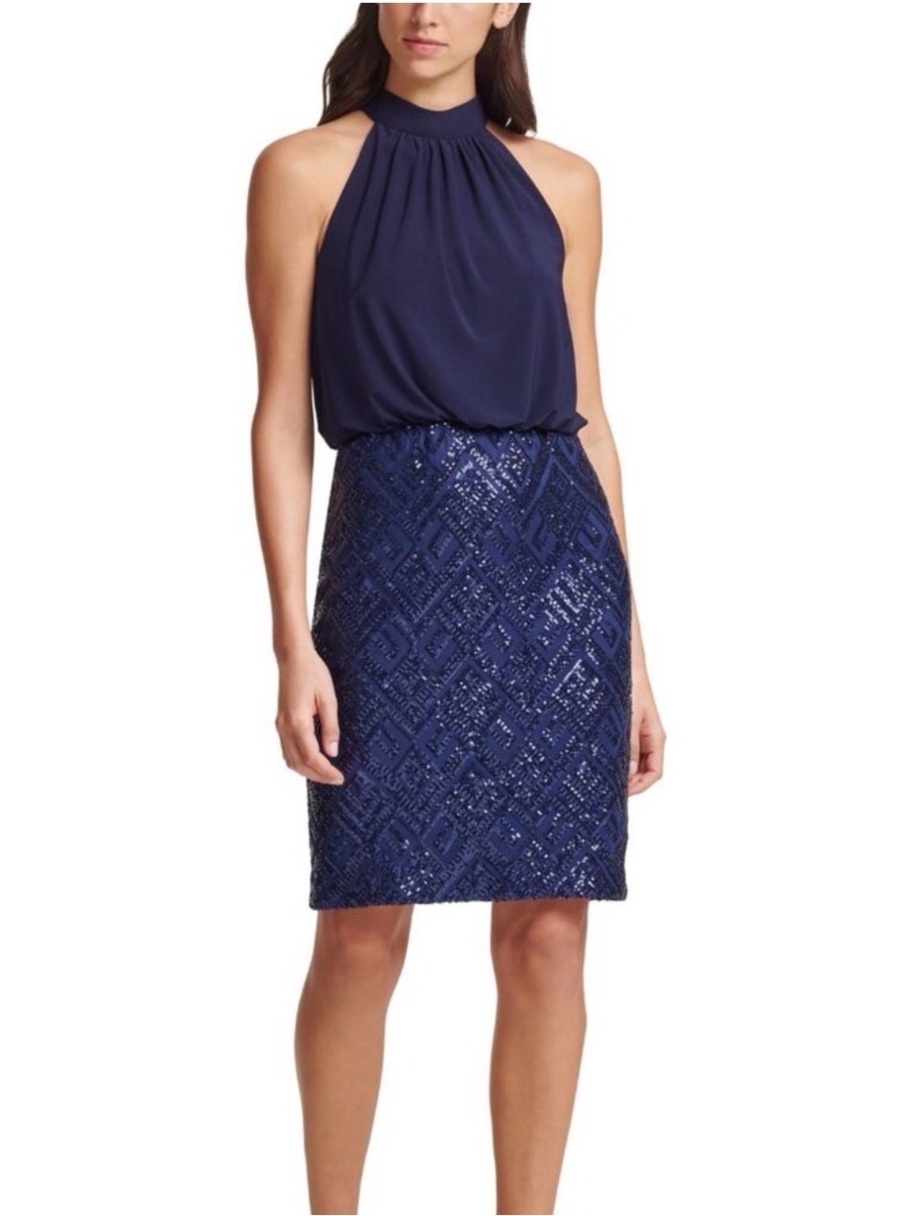 Vince Camuto Navy Embellished Sequins Halter Cocktail Dress Size 2